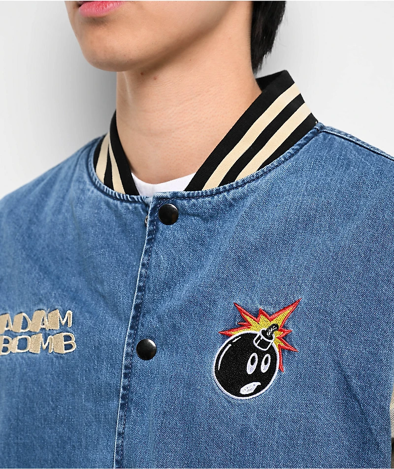 Adam Bomb Not Atom Blue & Natural Denim Varsity Jacket