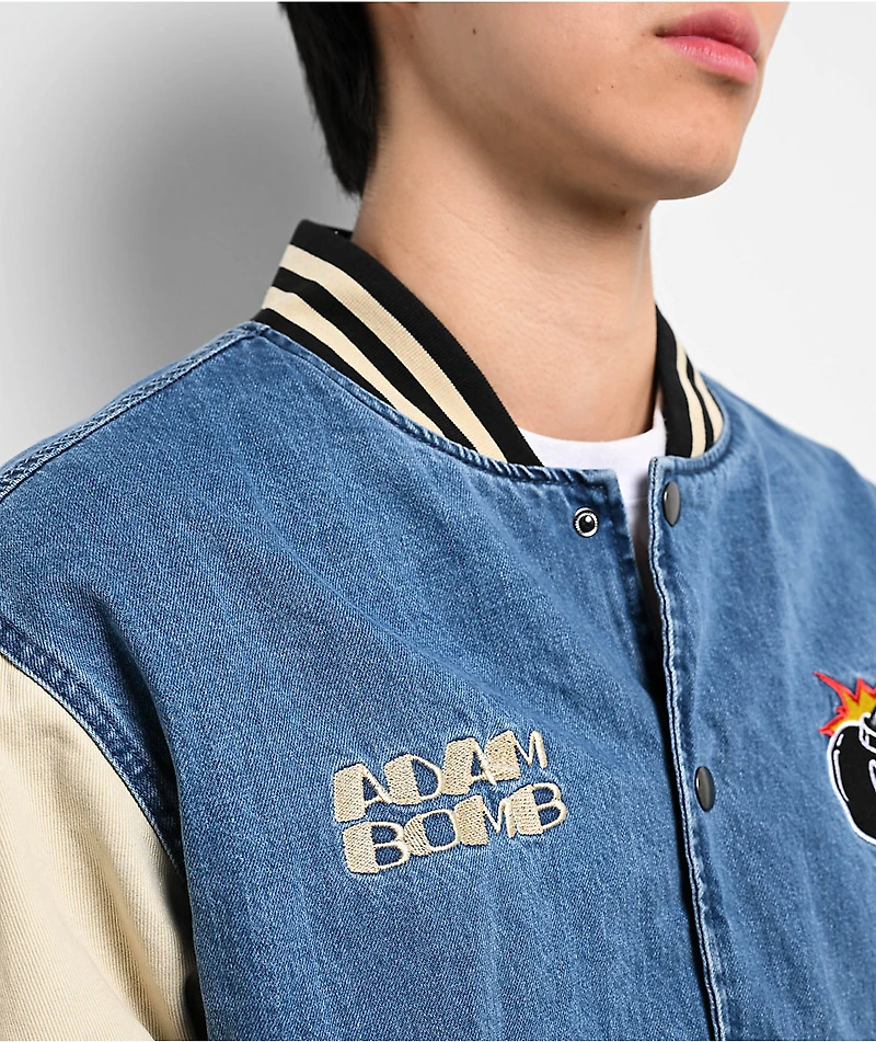 Adam Bomb Not Atom Blue & Natural Denim Varsity Jacket
