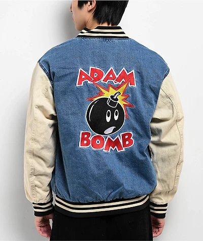 Adam Bomb Not Atom Blue & Natural Denim Varsity Jacket