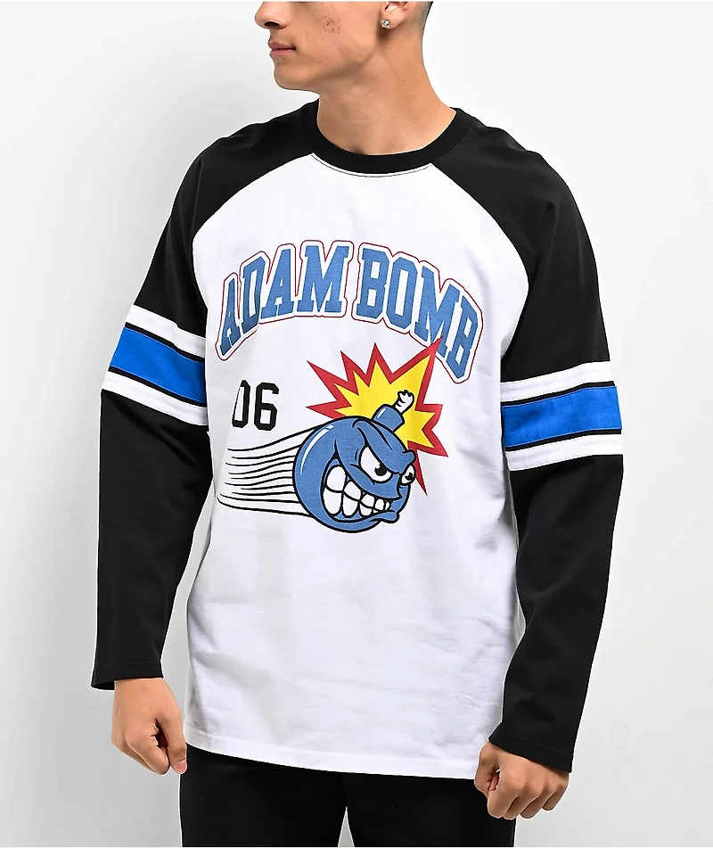 Adam Bomb Speed White & Black Long Sleeve Raglan T-Shirt