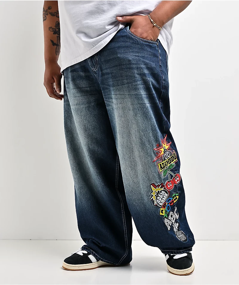 Adam Bomb Variety Patch Blue Wash Baggy Jeans