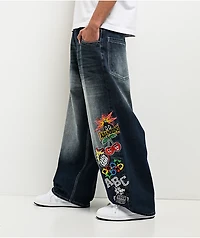 Adam Bomb Variety Patch Blue Wash Baggy Jeans