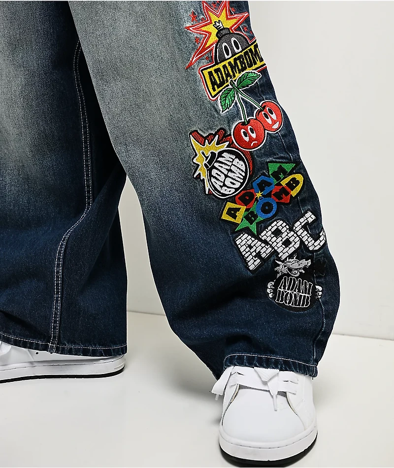 Adam Bomb Variety Patch Blue Wash Baggy Jeans