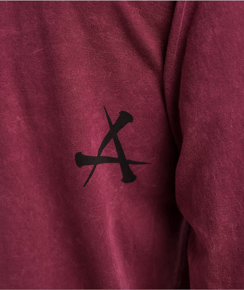 Afflicition Crows Burgundy Lava Wash Long Sleeve T-Shirt