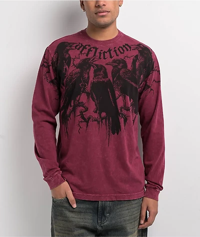 Afflicition Crows Burgundy Lava Wash Long Sleeve T-Shirt