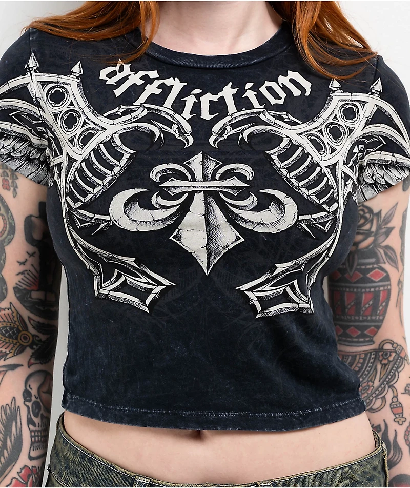 Affliction Aguilas Black Lava Wash Crop T-Shirt
