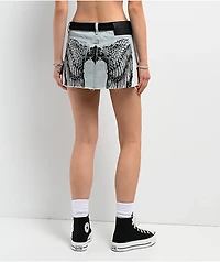 Affliction Angel Wings Blue Denim Cutoff Mini Skirt