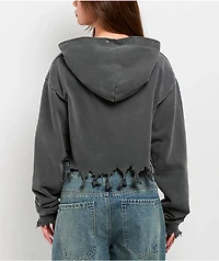 Affliction Angels Distressed Grey Wash Boxy Crop Hoodie