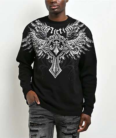 Affliction Ayala Black Thermal Long Sleeve T-Shirt