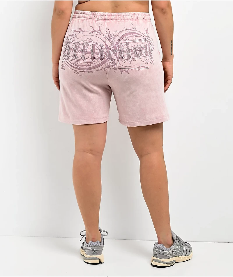 Affliction Ayala Peach Pink Rhinestone Sweat Shorts