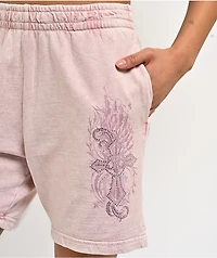 Affliction Ayala Peach Pink Rhinestone Sweat Shorts