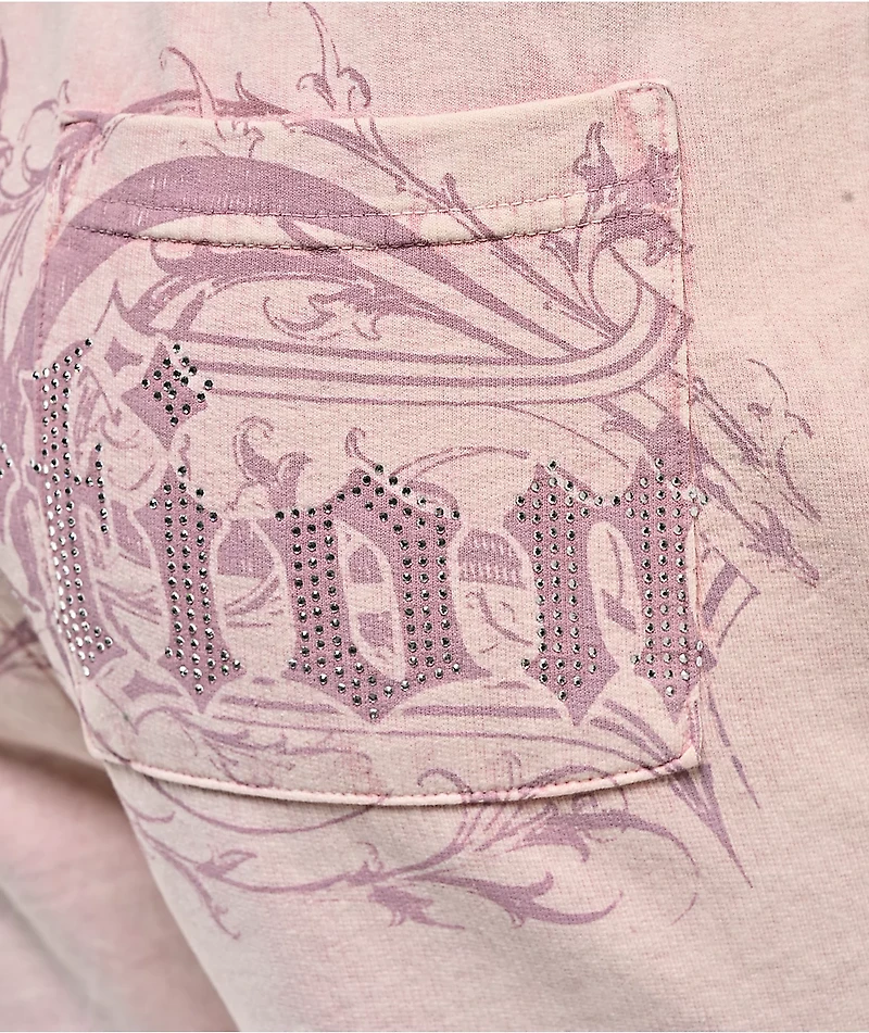Affliction Ayala Peach Pink Rhinestone Sweat Shorts