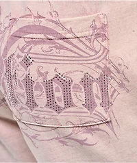 Affliction Ayala Peach Pink Rhinestone Sweat Shorts