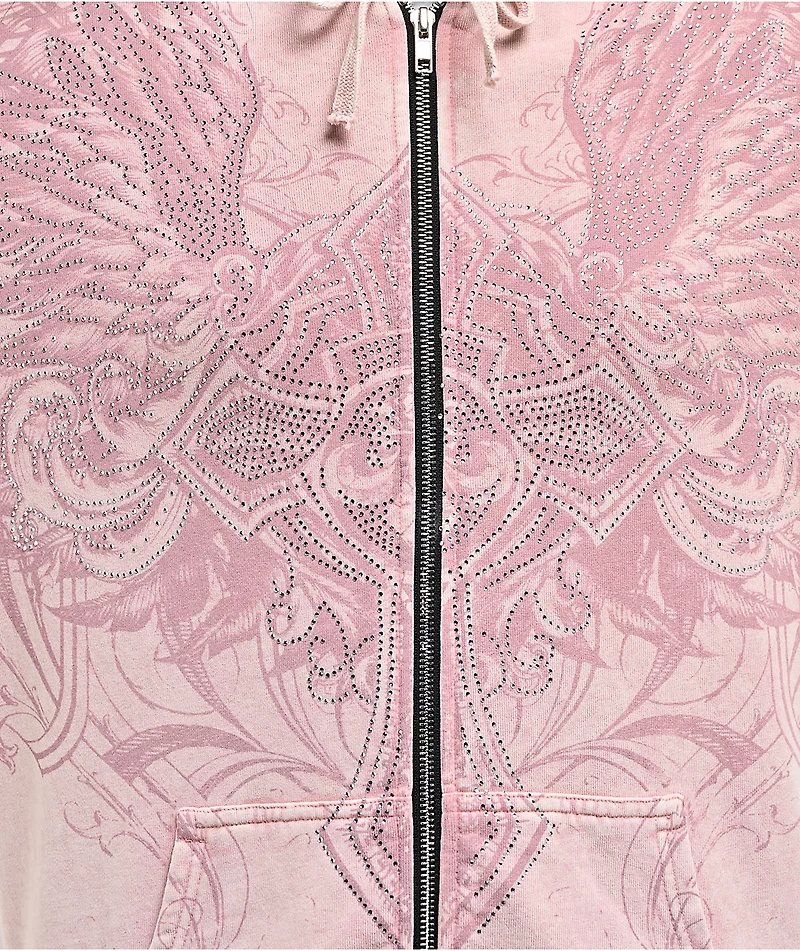 Affliction Ayala Rhinestone Pink Wash Zip Hoodie