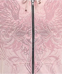 Affliction Ayala Rhinestone Pink Wash Zip Hoodie