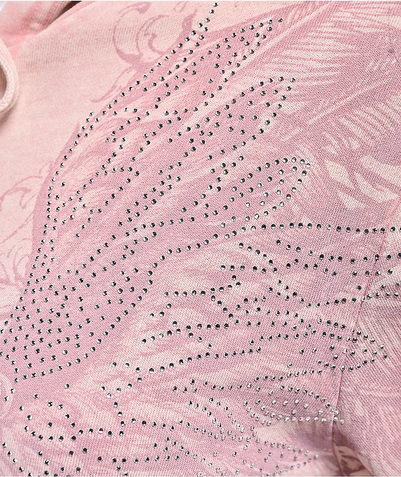 Affliction Ayala Rhinestone Pink Wash Zip Hoodie