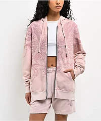 Affliction Ayala Rhinestone Pink Wash Zip Hoodie