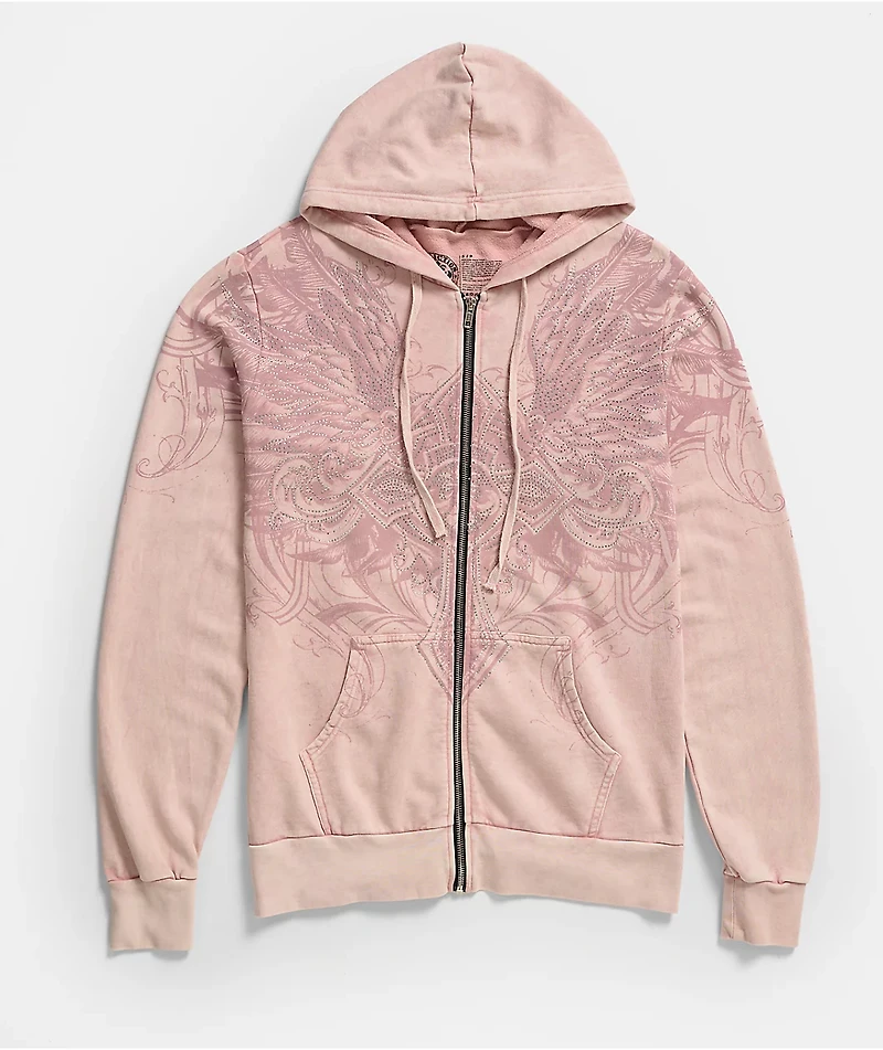 Affliction Ayala Rhinestone Pink Wash Zip Hoodie
