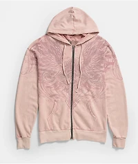 Affliction Ayala Rhinestone Pink Wash Zip Hoodie