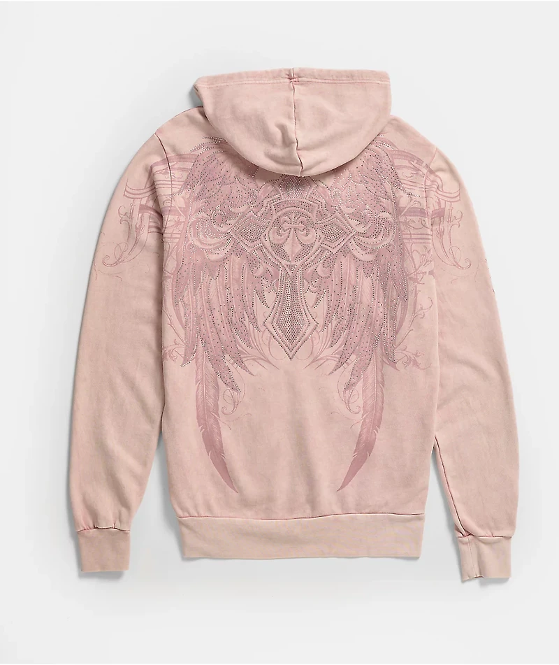 Affliction Ayala Rhinestone Pink Wash Zip Hoodie