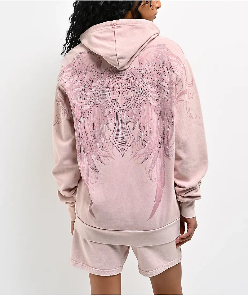 Affliction Ayala Rhinestone Pink Wash Zip Hoodie