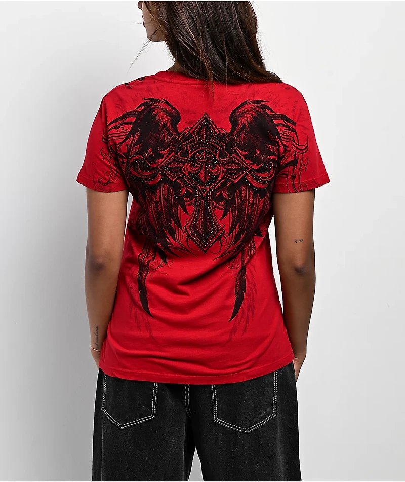 Affliction Ayala Rhinestone Red T-Shirt