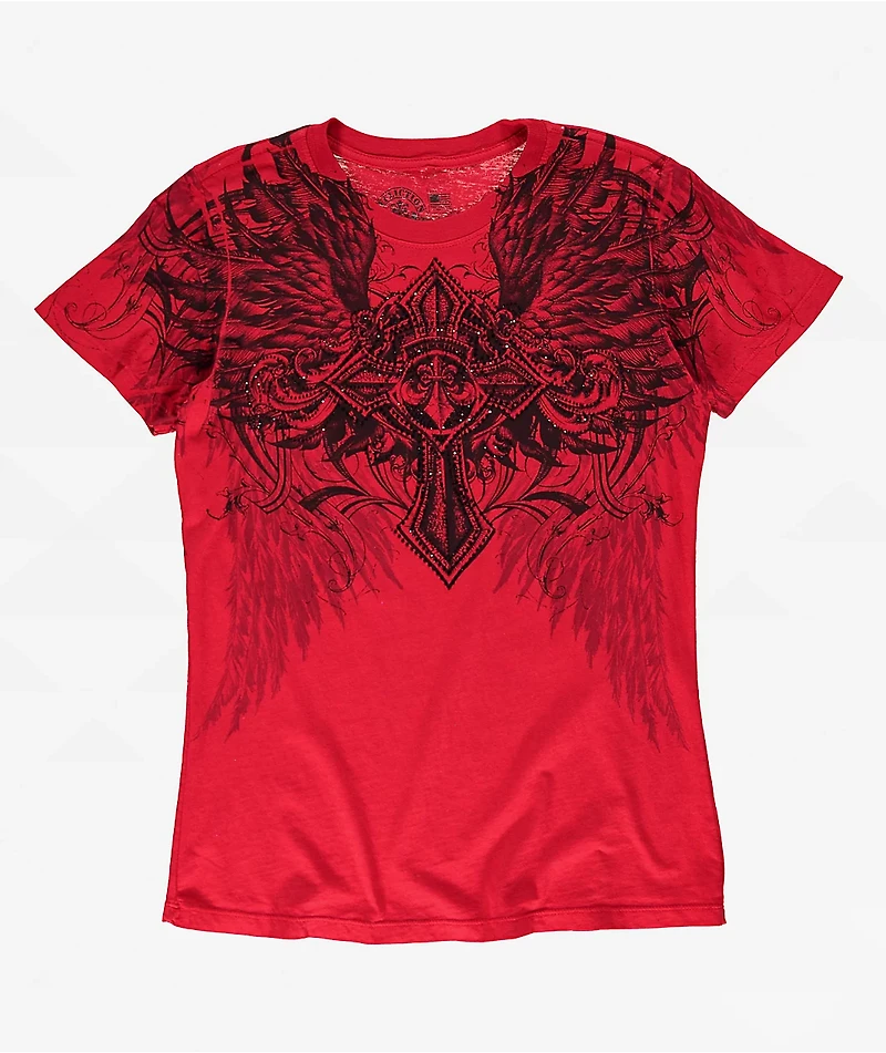 Affliction Ayala Rhinestone Red T-Shirt