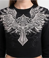 Affliction Ayala Skull Black Long Sleeve Crop T-Shirt