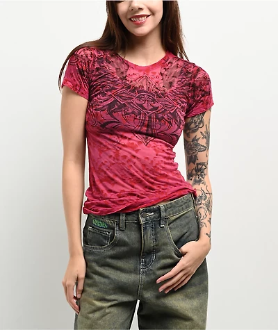 Affliction Ayala Skull Burnout Red T-Shirt