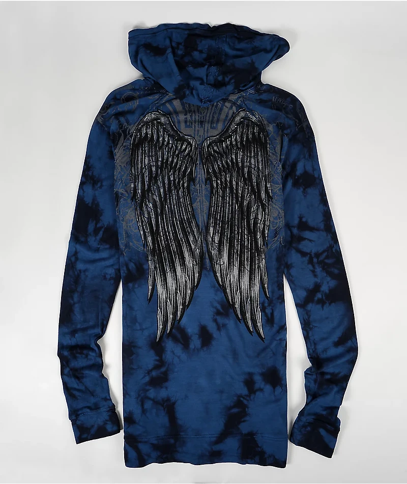 Affliction Blade Killer Blue & Black Tie Dye Long Hooded Top