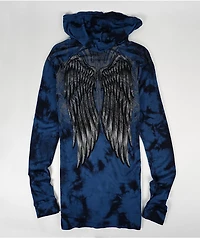 Affliction Blade Killer Blue & Black Tie Dye Long Hooded Top