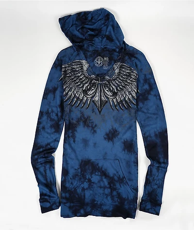 Affliction Blade Killer Blue & Black Tie Dye Long Hooded Top