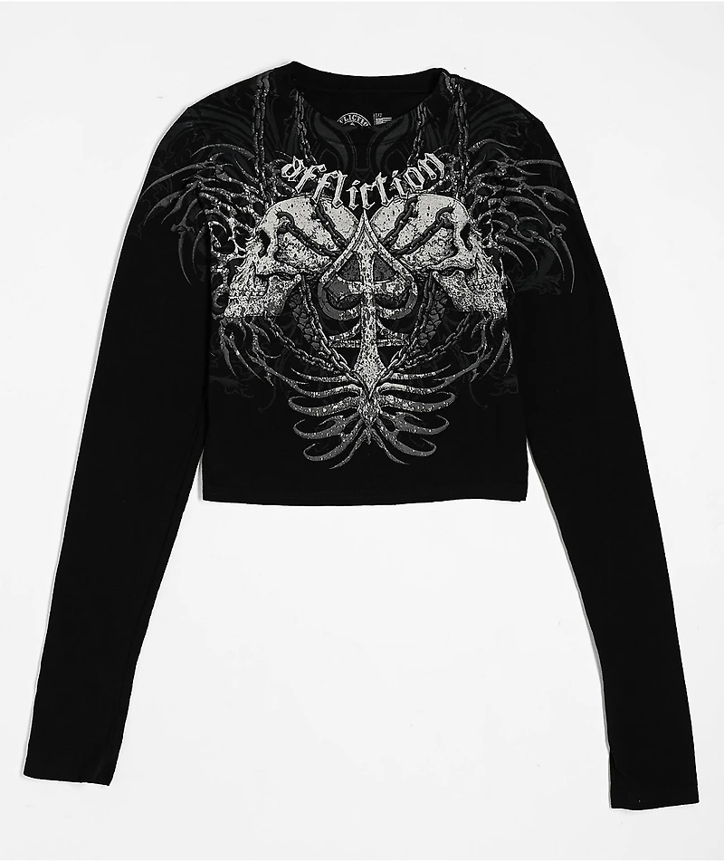 Affliction Charred Martyr Black Long Sleeve Crop T-Shirt