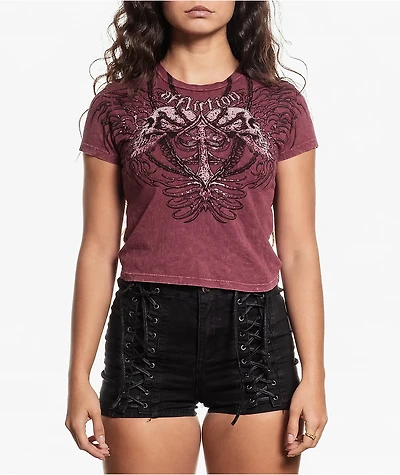 Affliction Charred Martyr Red Wash Crop T-Shirt