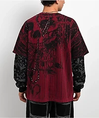 Affliction Chemical Rain Red & Grey 2fer Long Sleeve T-Shirt