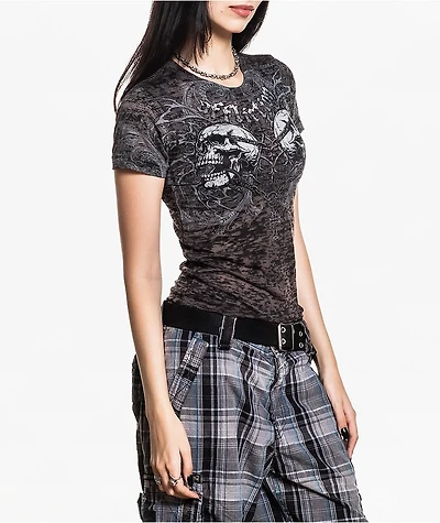 Affliction Collapse Black Wash Crop T-Shirt