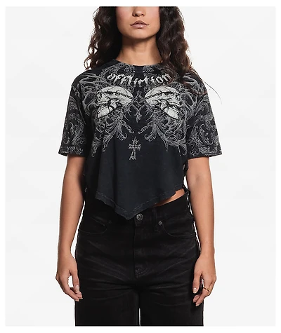 Affliction Collapse Black Wash Crop T-Shirt