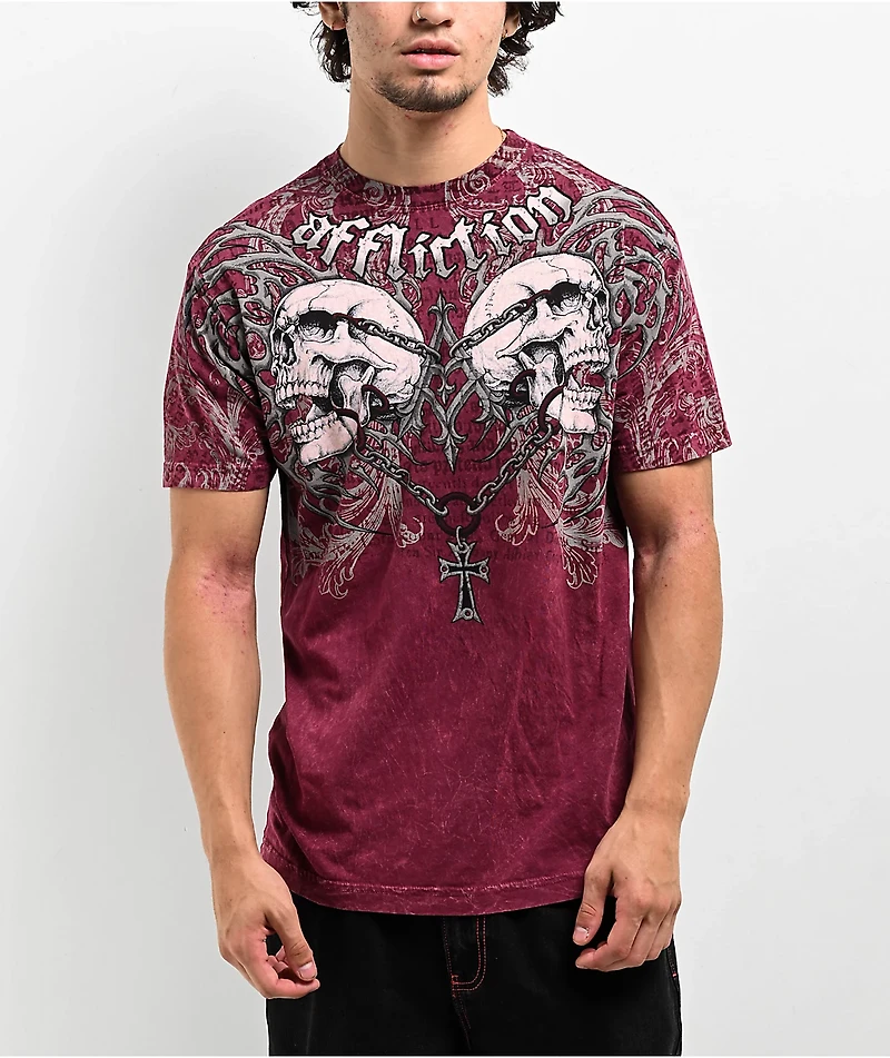 Affliction Collapse Burgundy T-Shirt