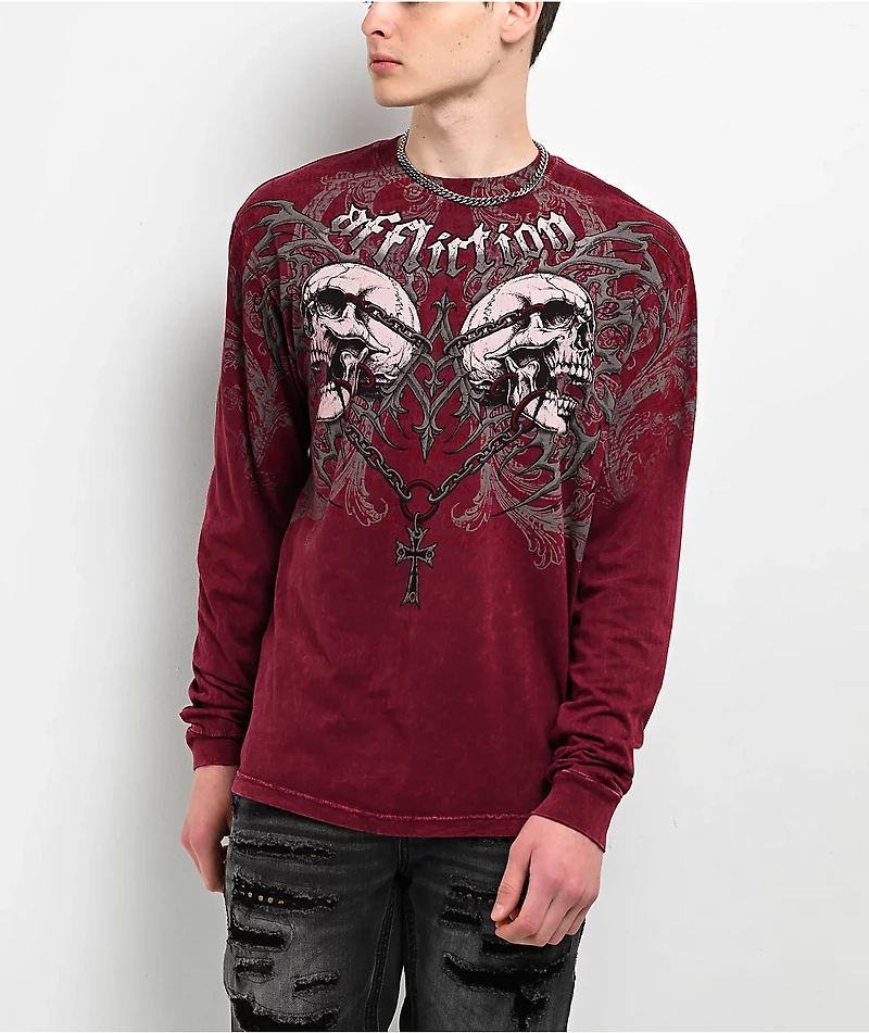 Affliction Collapse Last Red Wash Long Sleeve T-Shirt