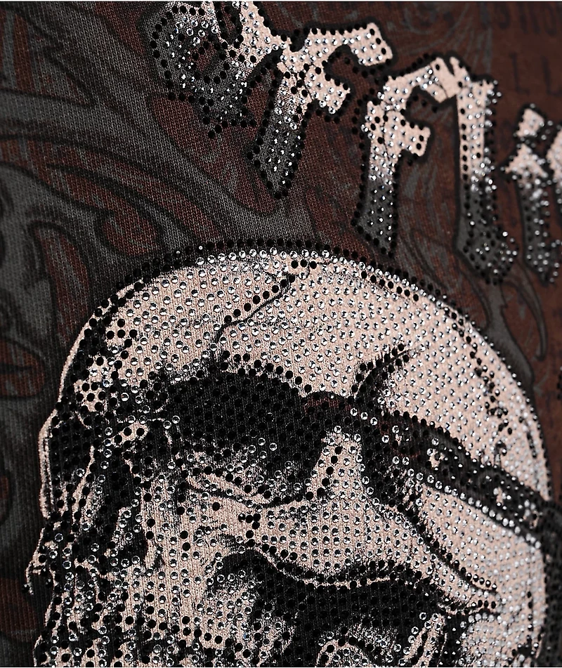 Affliction Collapse Rhinestone Brown Wash Hoodie