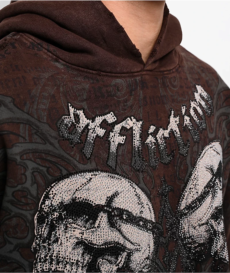 Affliction Collapse Rhinestone Brown Wash Hoodie