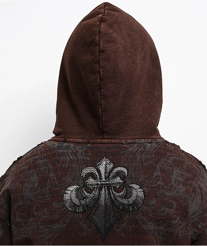 Affliction Collapse Rhinestone Brown Wash Hoodie