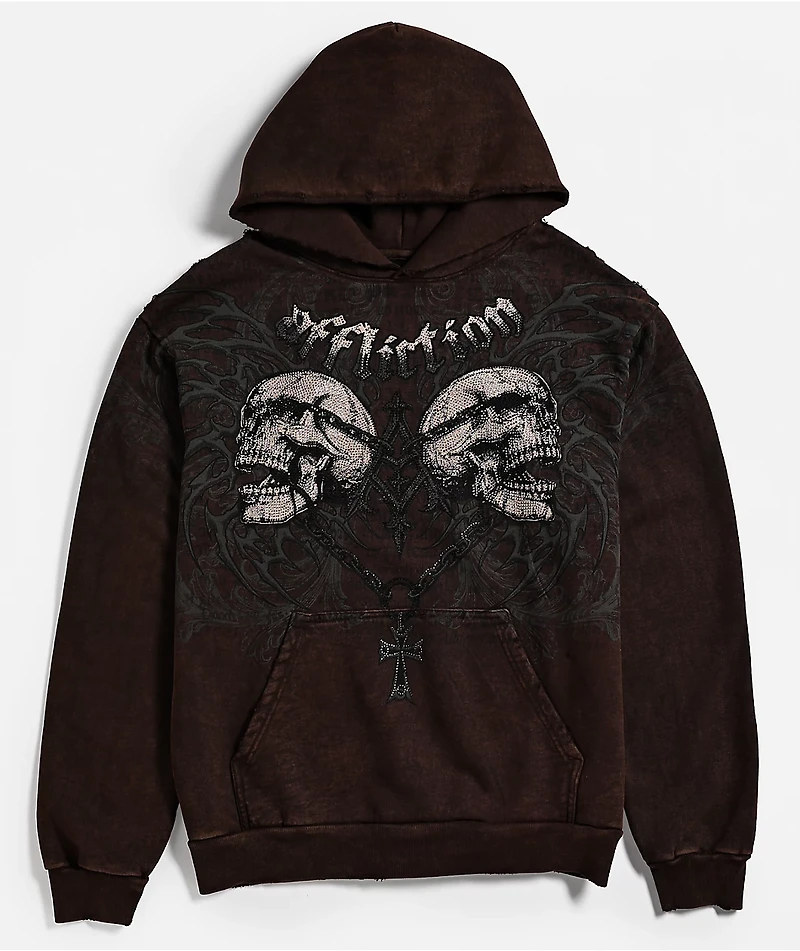 Affliction Collapse Rhinestone Brown Wash Hoodie