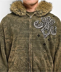 Affliction Courage Faux Fur Green Zip Hoodie