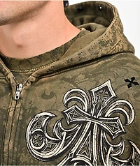 Affliction Courage Faux Fur Green Zip Hoodie