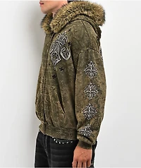 Affliction Courage Faux Fur Green Zip Hoodie