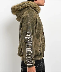 Affliction Courage Faux Fur Green Zip Hoodie