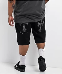 Affliction Creed Black Wash Wide Leg Denim Shorts