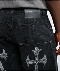 Affliction Creed Black Wash Wide Leg Denim Shorts