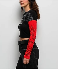 Affliction Criss Cross Black & Red 2fer Long Sleeve Crop T-Shirt